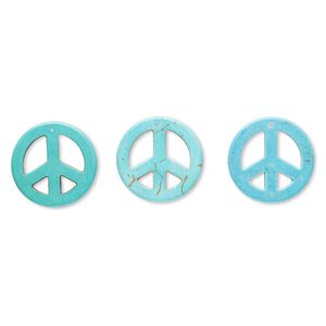 Focal, "howlite" (resin) (imitation), blue and green, 45mm peace sign. Sold per pkg of 3.