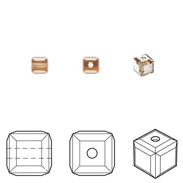 Bead 1pkg288 light smoked topaz, Swarovski® ReCreated™, 4mm cube 5601 image number 0