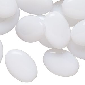 Bead, pressed glass, opaque white, 19x14mm puffed oval. Sold per 2-ounce pkg, approximately 25 beads.