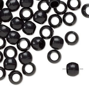 Pony bead, plastic, opaque black, 7x5mm-7x6mm with 3.5mm hole. Sold per pkg of 1,000.