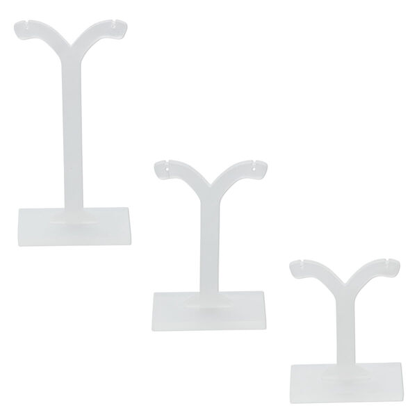 Display, earring, acrylic, frosted white, 2-1/2 x 2 x 1-1/4 inches / 3-1/8 x 2x1-1/4 inches / 4 x 2 x 1-1/4 inches. Sold per 3-piece set. image number 0