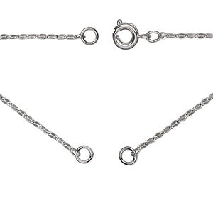 Chain 1pkg1 silver-plated mirror, 1.5mm necklace component / 3.5mm jump ring / springring clasp, brass 18 inch