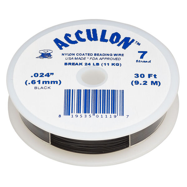 Beading wire, Acculon®, nylon-coated stainless steel, black, 7 strand, 0.024-inch diameter. Sold per 30-foot spool. image number 0