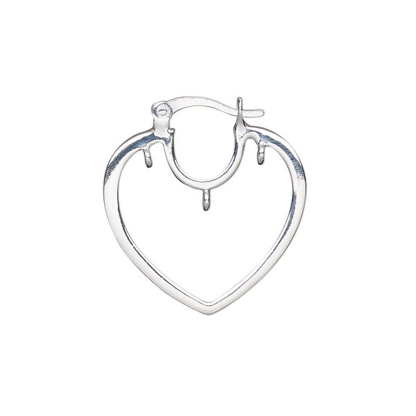 Earring, sterling silver, 23mm heart hoop with 3 closed loops and latch-back closure. Sold per pair. image number 0