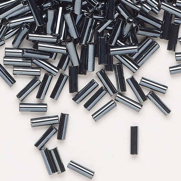 Bead, Preciosa Ornela Czech glass, bugle bead, pkg/500g, #3, hematite opaque black, (49102). image number 0