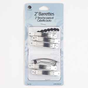Barrette, steel, pkg/6, 2 inches, silver finish.