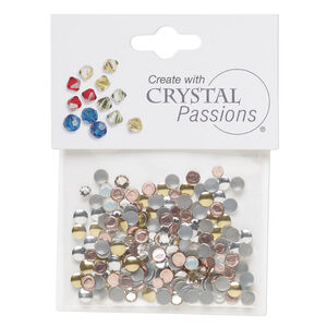 Flat back / rhinestud 1pkg200 mixed colors foil back / mixed platings, Crystal Passions&reg; rhinestone / brass 4mm hotfix round / SS12-SS16 rose round