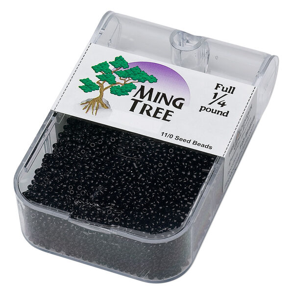 Seed bead, Ming Tree™, glass, pkg/1/4 pound, #11 round, opaque black. image number 0