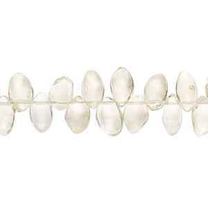 Lemon quartz 1pkg1, hand-cut top-drilled faceted puffed marquise bead 9 inch 8x5mm-10x6mm