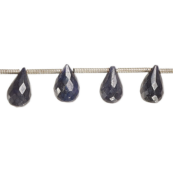 Bead, blue sapphire (dyed), dark, 8x6mm-11x7mm hand-cut top-drilled faceted teardrop, C grade, Mohs hardness 9. Sold per pkg of 17. image number 0