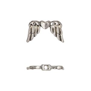 Bead, antique silver-finished "pewter" (zinc-based alloy), 18x11mm wing with heart. Sold per pkg of 10.