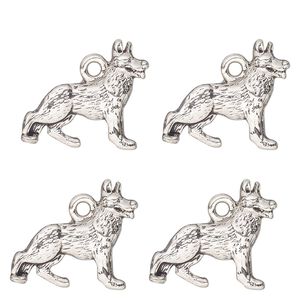 Charm, antique silver-finished "pewter" (zinc-based alloy) , 18x12mm single-sided German shepherd. Sold per pkg of 4.
