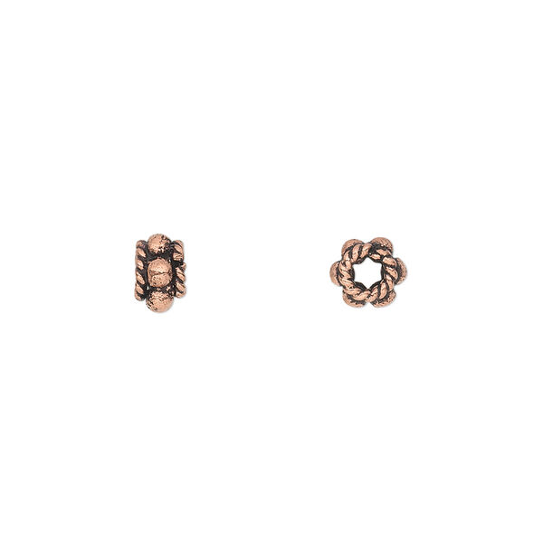 Bead, antique copper-plated copper, 6x4mm rope rondelle. Sold per pkg of 40. image number 0