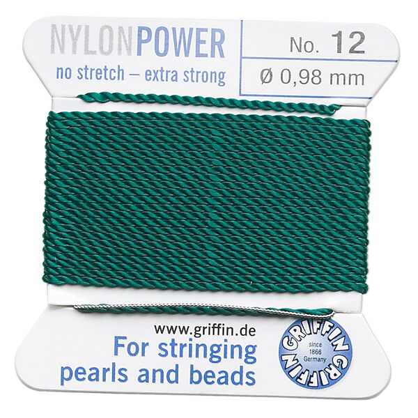 Thread, Griffin, nylon, green, size #12. Sold per 2-meter card (approximately 78 inches). image number 0