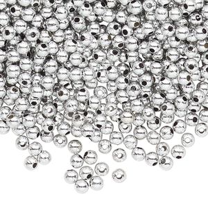 Bead, acrylic, shiny metallic silver, 3mm round. Sold per pkg of 4,500.