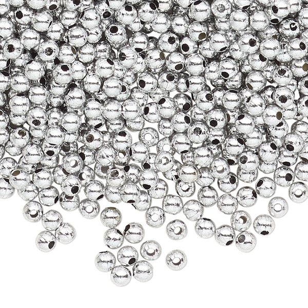 Bead, acrylic, shiny metallic silver, 3mm round. Sold per pkg of 4,500. image number 0