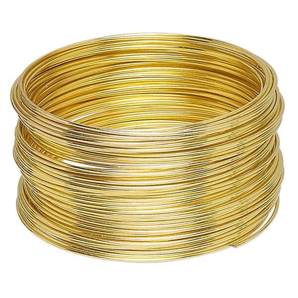 Memory wire, gold-plated high carbon steel, 1-3/4 inch bracelet, 0.7mm thick. Sold per 1-ounce pkg, approximately 60 loops. image number 0