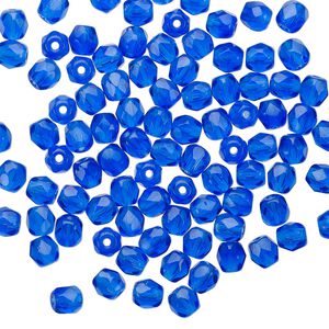 Bead 1pkg100 Czech fire-polished glass, 4mm faceted round, transparent cobalt blue