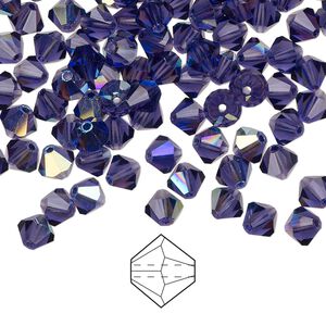 Bead 24pk deep tanzanite AB, Preciosa Czech crystal 5mm bicone