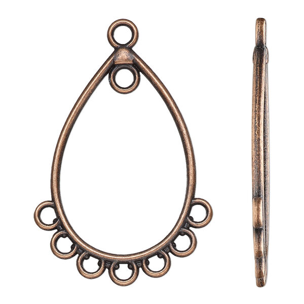 Drop, antique copper-finished "pewter" (zinc-based alloy), 31x21.5mm double-sided open teardrop with 8 closed loops. Sold per pkg of 10. image number 0