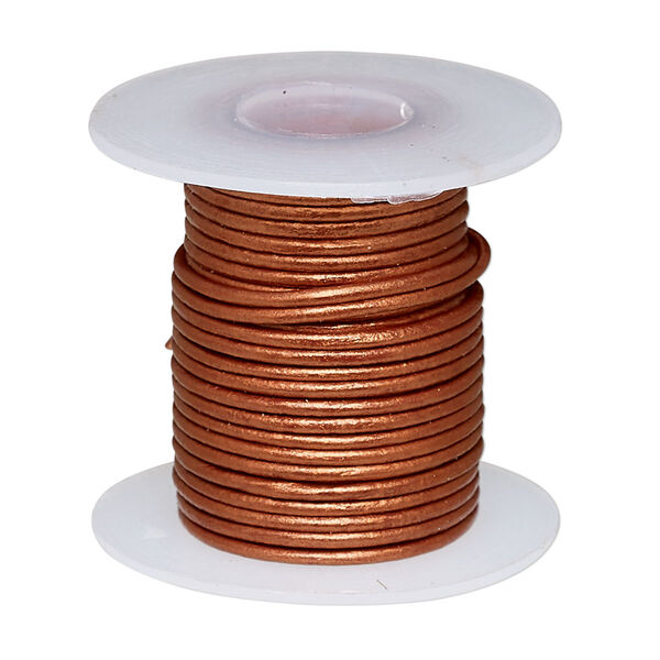 Cord, leather (coated), metallic brick red, 1-1.2mm round. Sold per 5-yard spool. image number 0
