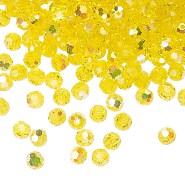 Bead 24pk citrine AB, Preciosa Czech crystal 4mm round image number 0