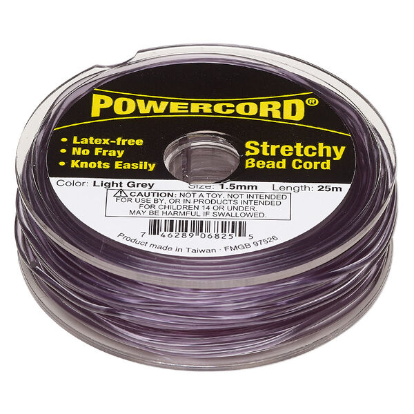 Cord, Powercord®, elastic, light grey, 1.5mm, 22-pound test. Sold per 25-meter spool. image number 0