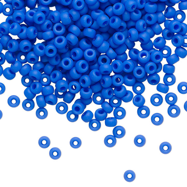 Seed bead, Miyuki, glass, pkg/50g, #8 rocaille, opaque matte cyan blue, (RR-417F). image number 0