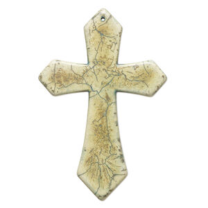 "Magnesite" / resin 1pkg1, top-drilled cross focal green / brown 3.5x2.5 inch