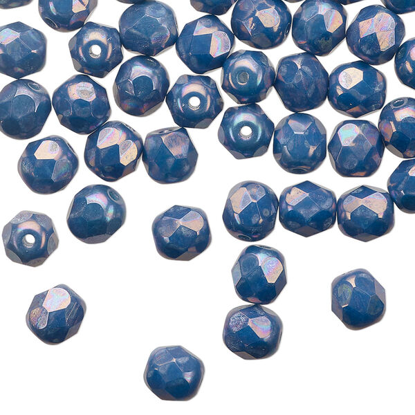 Bead 1pkg60 Czech fire-polished glass, 6mm faceted round, opaque turquoise blue nebula image number 0