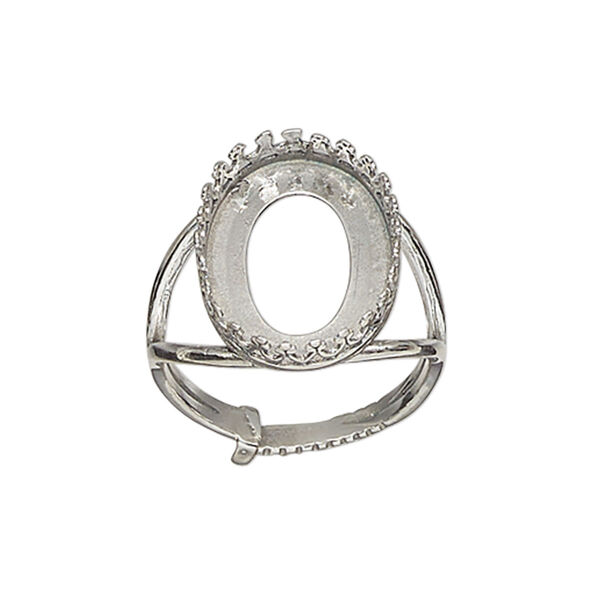 Ring, JBB Findings, antiqued sterling silver, 19mm wide with decorative trim and 18x13mm oval bezel setting, adjustable from size 6-8. Sold individually. image number 0
