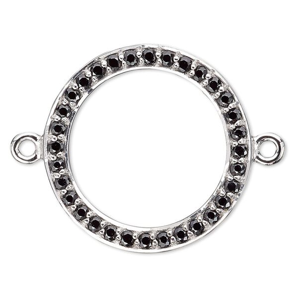 Link, black spinel (natural) and sterling silver, 20mm single-sided open round. Sold individually. image number 0