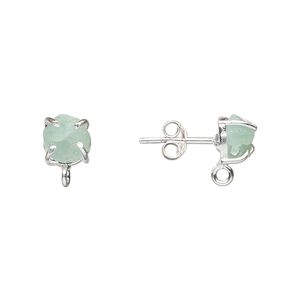 Earstud 1pkg2 sterling silver / aquamarine, 5x5mm-7x7mm rough nugget / closed loop, 1 pair