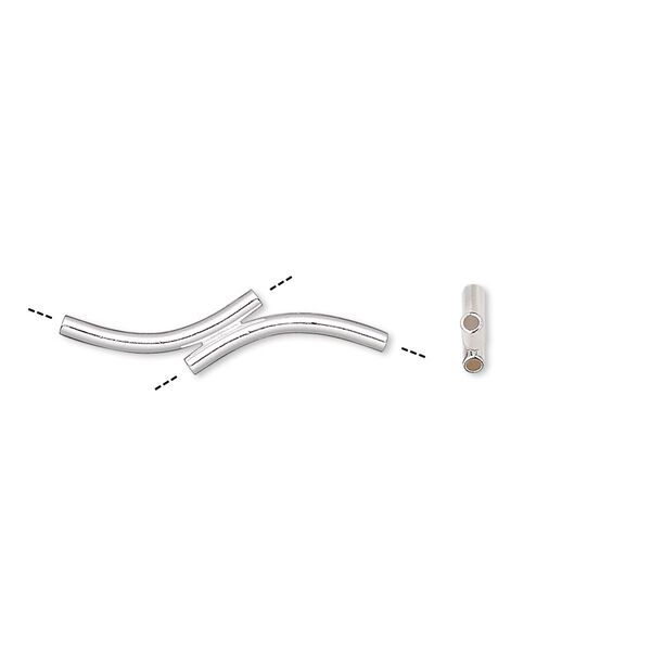 Bead, silver-plated brass, 22x5mm double curved tube. Sold per pkg of 6. image number 0