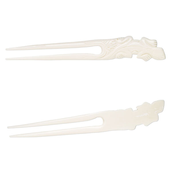 Hair stick, bone (bleached), pkg/1, 6 to 6-1/2 inches with gecko. image number 0