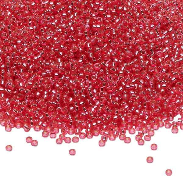 Seed bead, Miyuki, glass, pkg/250g, #15 rocaille, Duracoat® transparent silver-lined hibiscus, (RR-4266). image number 0