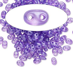 Seed bead, Preciosa Twin™ Czech glass, pkg/50g, 5x2.5mm oval, translucent lilac terra pearl clear, (08328).