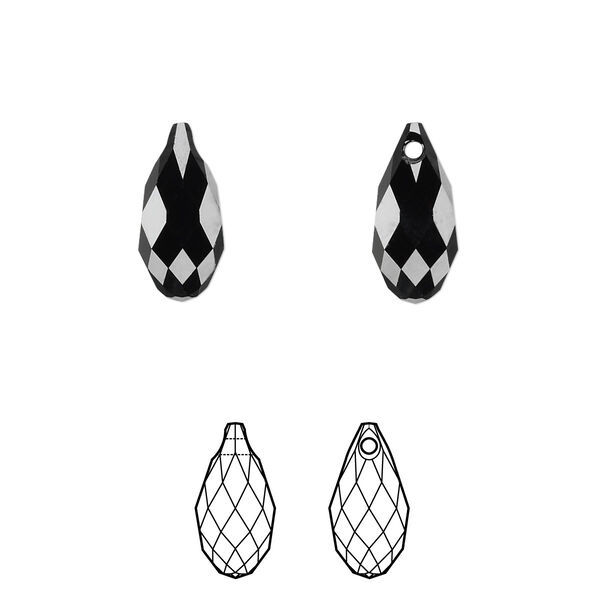 Briolette 2pk jet, Crystal Passions® 13x6.5mm pendant drop 6010 image number 0
