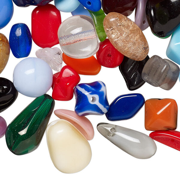 Component mix, vintage pressed glass, mixed colors, 3mm-24x17mm mixed shape. Sold per 1/4 pound pkg, 120-200 components. image number 0