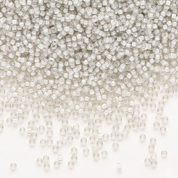 Seed bead, Miyuki, glass, pkg/250g, #15 rocaille, translucent moonstone-lined luster crystal clear (RR-2268). image number 0