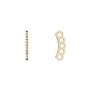 Spacer bar, gold-plated "pewter" (zinc-based alloy), 14x1mm 5-strand curved, fits up to 2.5mm bead. Sold per pkg of 10.