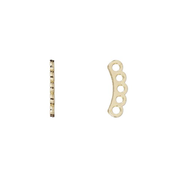 Spacer bar, gold-plated "pewter" (zinc-based alloy), 14x1mm 5-strand curved, fits up to 2.5mm bead. Sold per pkg of 10. image number 0