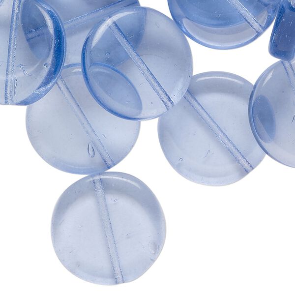 Bead, pressed glass, transparent light blue, 17mm flat round. Sold per 2-ounce pkg, approximately 25 beads. image number 0