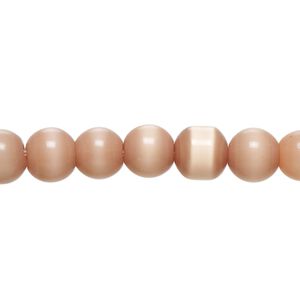 Bead, cat's eye glass (fiber optic glass), dark peach, 6-8mm round. Sold per 14-inch strand, approximately 55 beads.