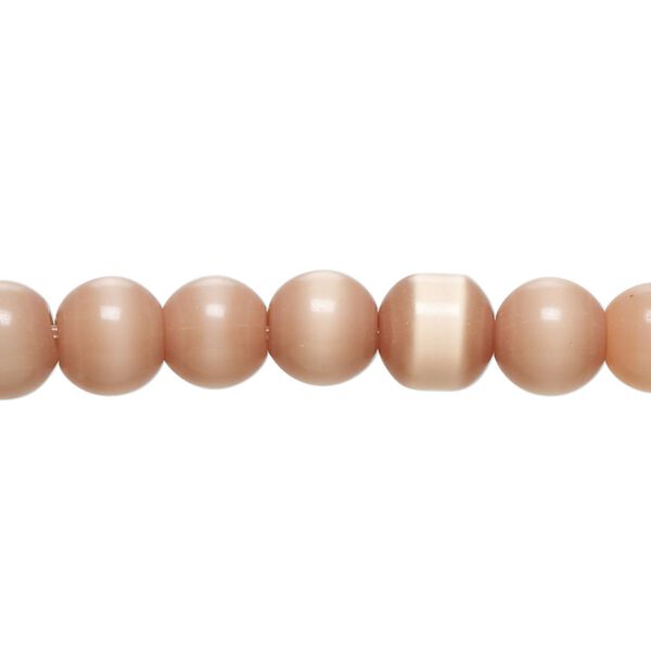 Bead, cat's eye glass (fiber optic glass), dark peach, 6-8mm round. Sold per 14-inch strand, approximately 55 beads. image number 0