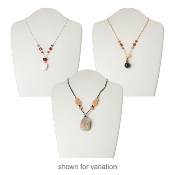 Multi-gemstone / glass / "pewter" (zinc-based alloy) 1pkg3, silver finish / antique gold finish mixed shape necklace 17 inch / lobster claw clasp mix 20mm-40x30mm image number 1