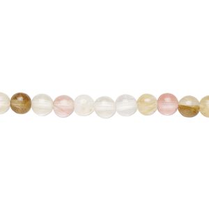 Bead, watermelon "quartz" glass, 4mm round. Sold per 15-1/2 to 16-inch strand.