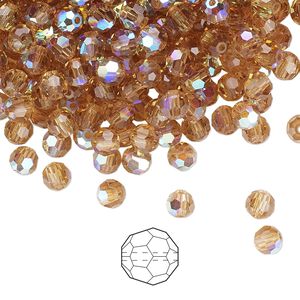 Bead 720pk light Colorado topaz AB, Preciosa Czech crystal 4mm round