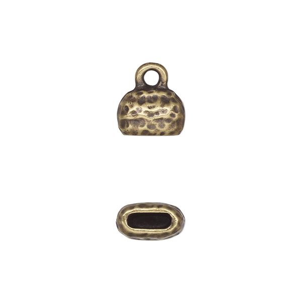 End cap, TierraCast®, "Hammertone" collection, antique brass-plated pewter (tin-based alloy), 10x7mm hammered cap. Sold per pkg of 2. image number 0