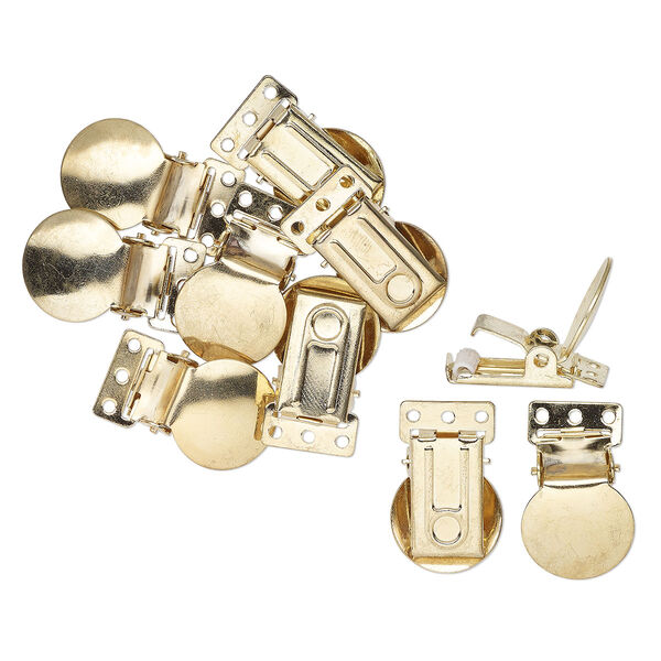 Apparel clip, antique gold-finished steel and rubber, 17x8.5mm round with three holes. Sold per pkg of 10. image number 0